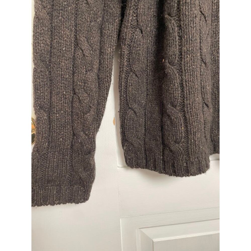 Vintage American Eagle Espresso Brown Lambswool Donegal Cable Fisherman Sweater - Picture 3 of 10